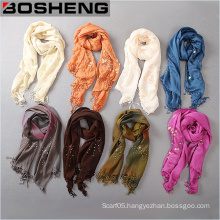 Women Long Pure Ribbon Bright Pearl Scarf with Fringed